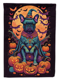 Black French Bulldog Witchy Halloween House Flag 28x40 Porch Sleeve Pole Decorative Outside Yard Banner Artwork Wall Hanging, Polyester