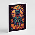 Black French Bulldog Witchy Halloween Greeting Cards Pack of 8 Blank Cards with Envelopes Whimsical A7 Size 5x7