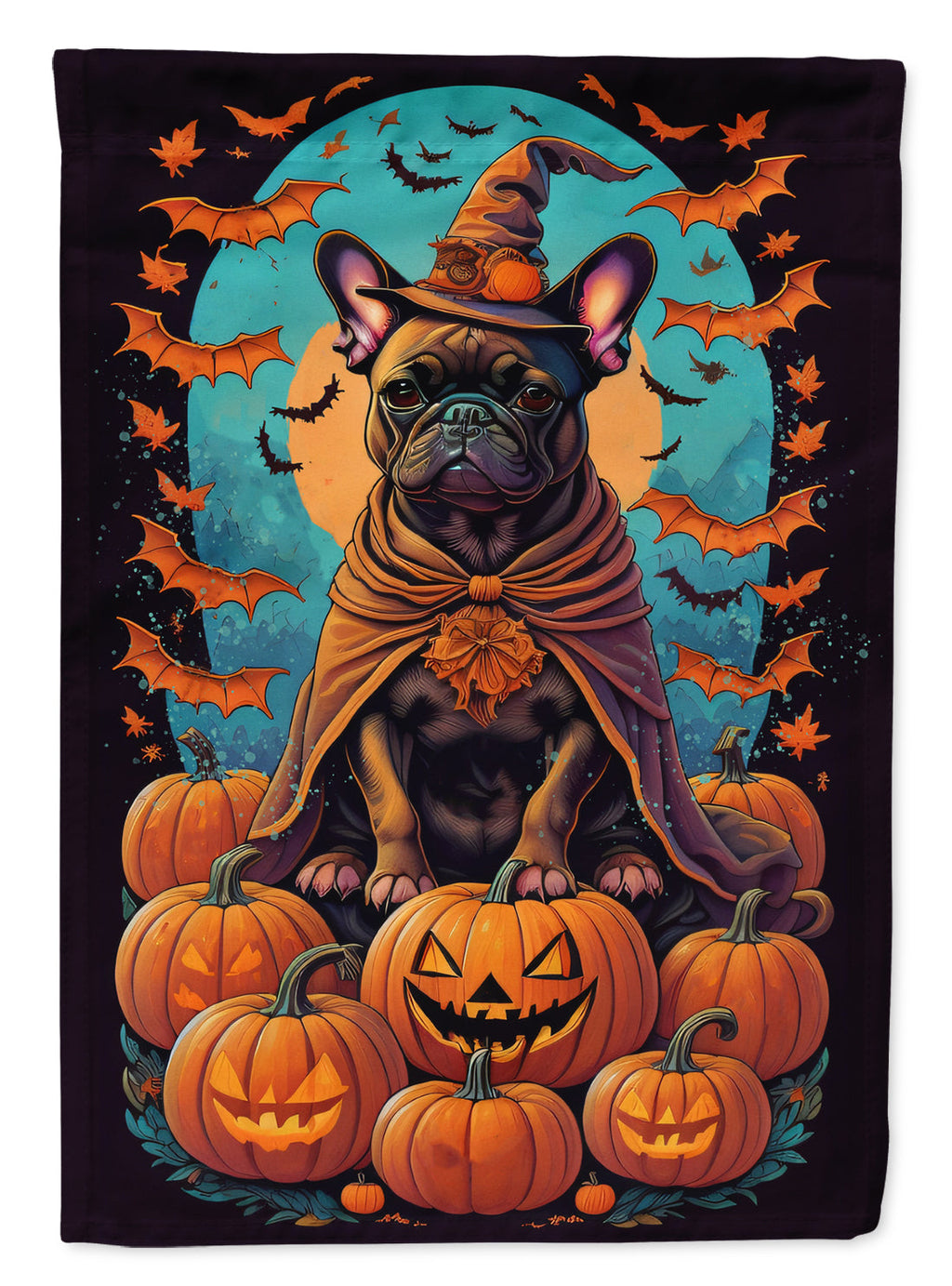 French Bulldog Witchy Halloween House Flag 28x40 Porch Sleeve Pole Decorative Outside Yard Banner Artwork Wall Hanging, Polyester
