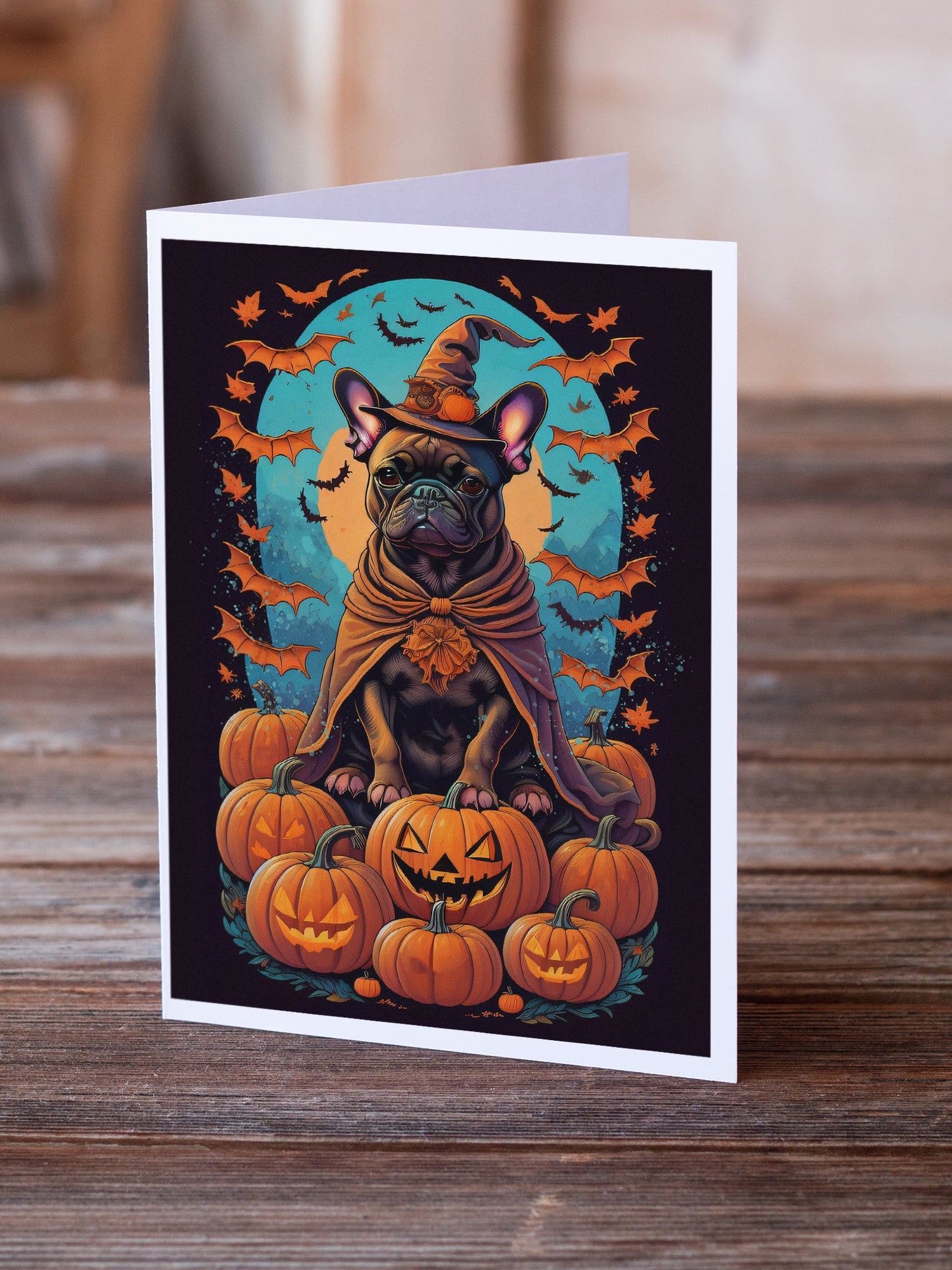 French Bulldog Witchy Halloween Greeting Cards Pack of 8 Blank Cards with Envelopes Whimsical A7 Size 5x7
