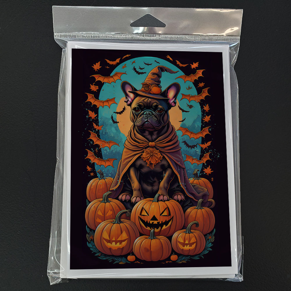 French Bulldog Witchy Halloween Greeting Cards Pack of 8 Blank Cards with Envelopes Whimsical A7 Size 5x7