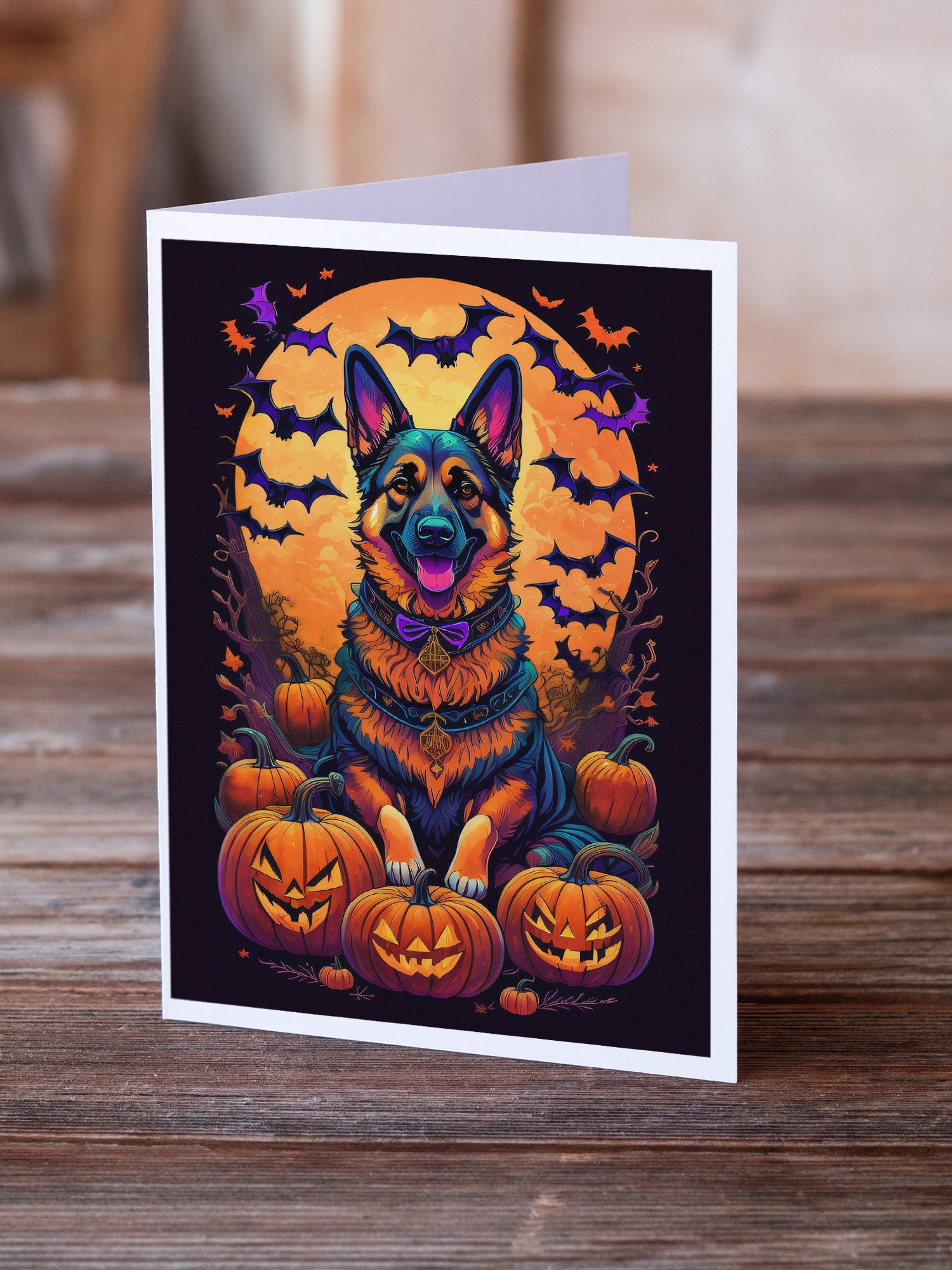 German Shepherd Witchy Halloween Greeting Cards Pack of 8 Blank Cards with Envelopes Whimsical A7 Size 5x7