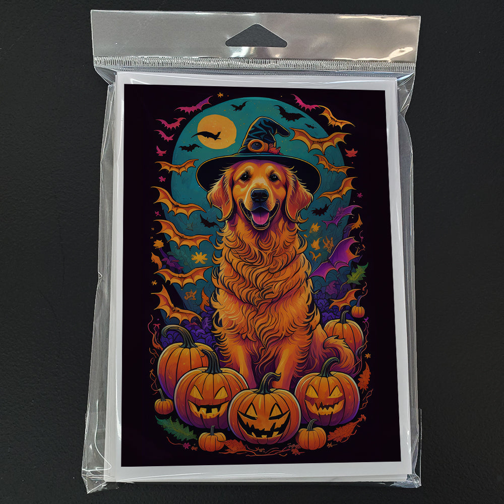 Golden Retriever Witchy Halloween Greeting Cards Pack of 8 Blank Cards with Envelopes Whimsical A7 Size 5x7