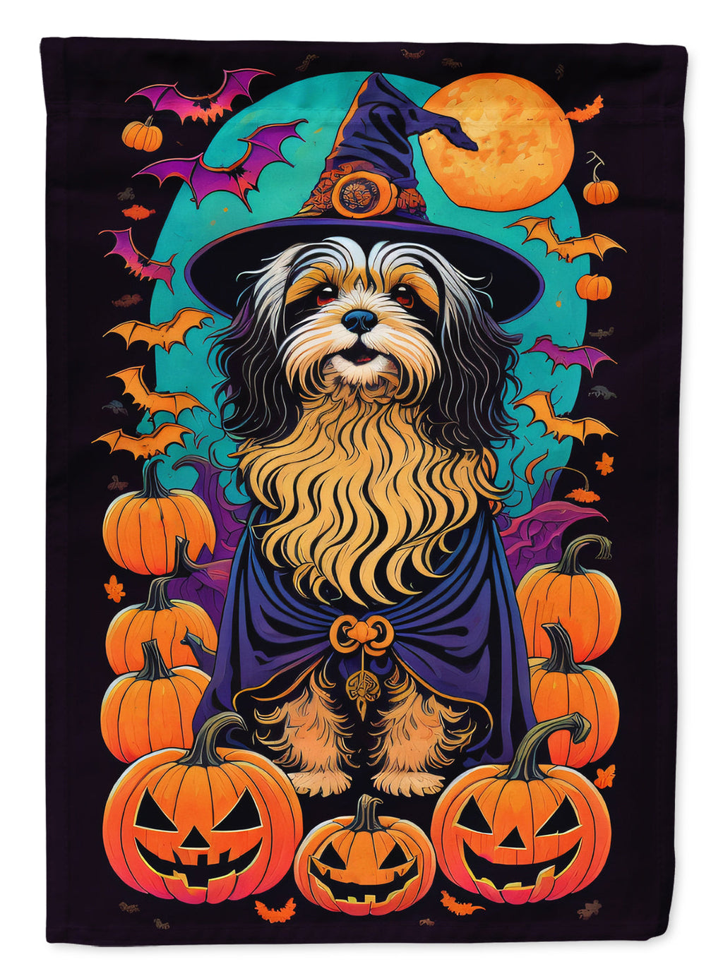 Havanese Witchy Halloween House Flag 28x40 Porch Sleeve Pole Decorative Outside Yard Banner Artwork Wall Hanging, Polyester