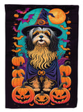 Havanese Witchy Halloween House Flag 28x40 Porch Sleeve Pole Decorative Outside Yard Banner Artwork Wall Hanging, Polyester