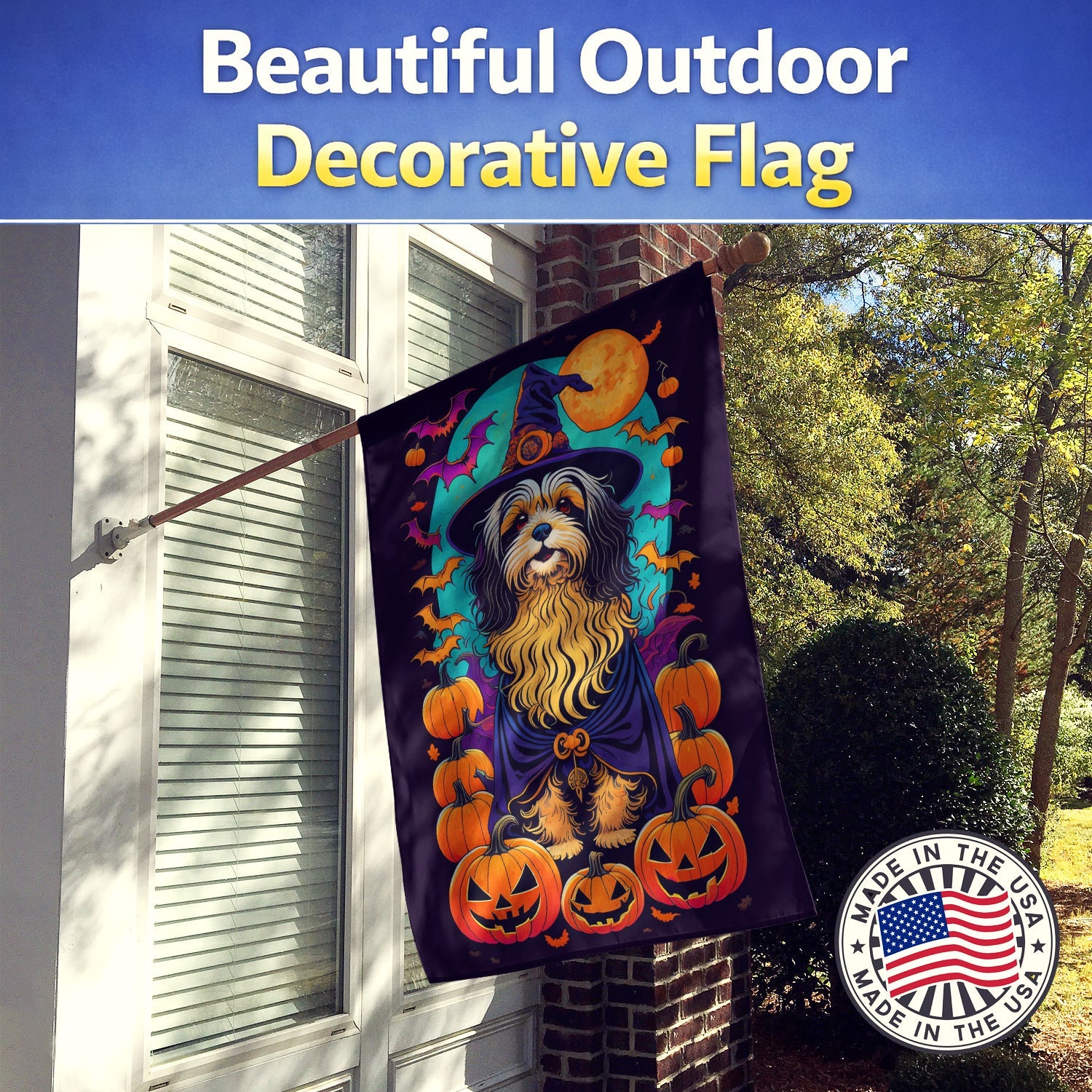 Havanese Witchy Halloween House Flag 28x40 Porch Sleeve Pole Decorative Outside Yard Banner Artwork Wall Hanging, Polyester