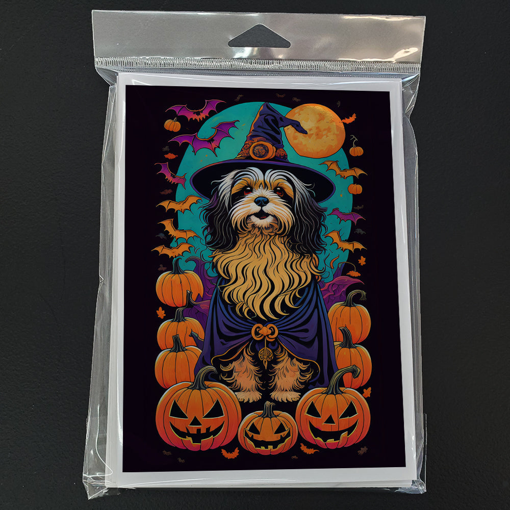 Havanese Witchy Halloween Greeting Cards Pack of 8 Blank Cards with Envelopes Whimsical A7 Size 5x7
