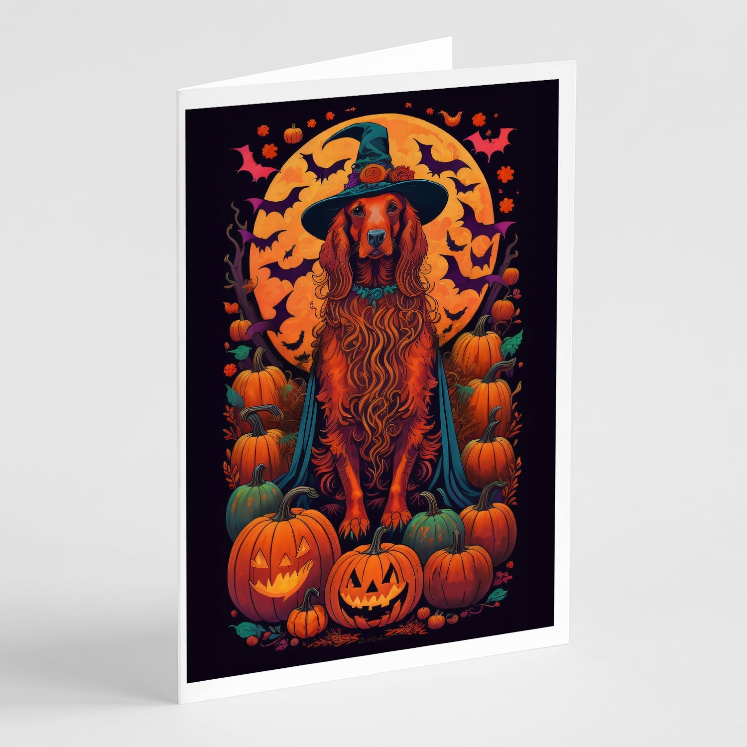 Irish Setter Witchy Halloween Greeting Cards Pack of 8 Blank Cards with Envelopes Whimsical A7 Size 5x7