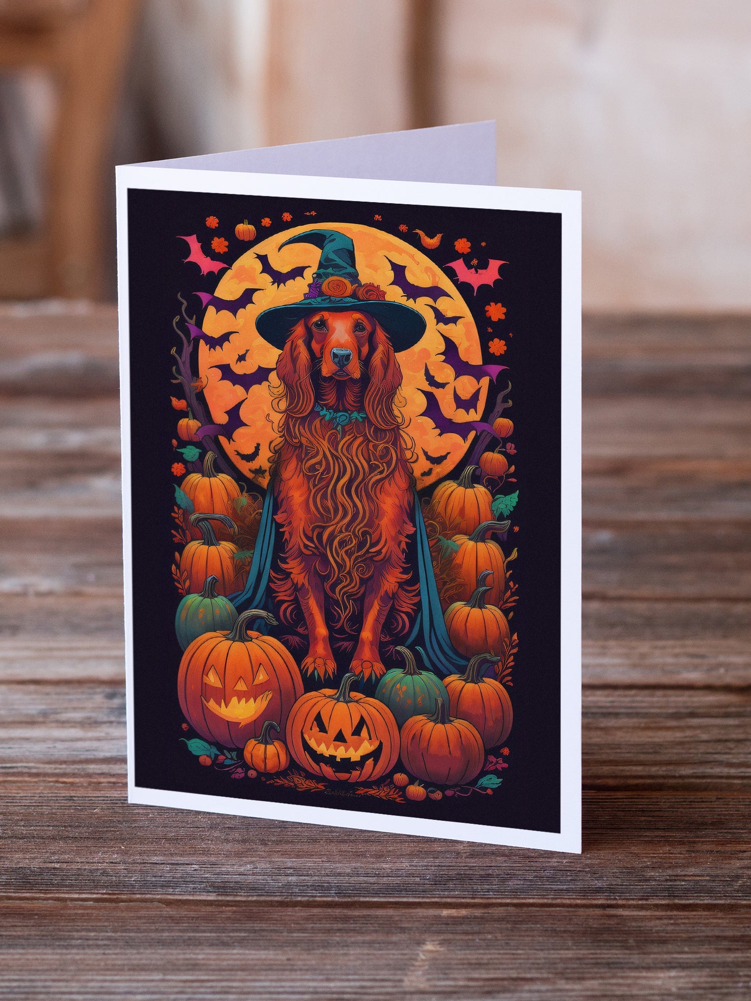 Irish Setter Witchy Halloween Greeting Cards Pack of 8 Blank Cards with Envelopes Whimsical A7 Size 5x7