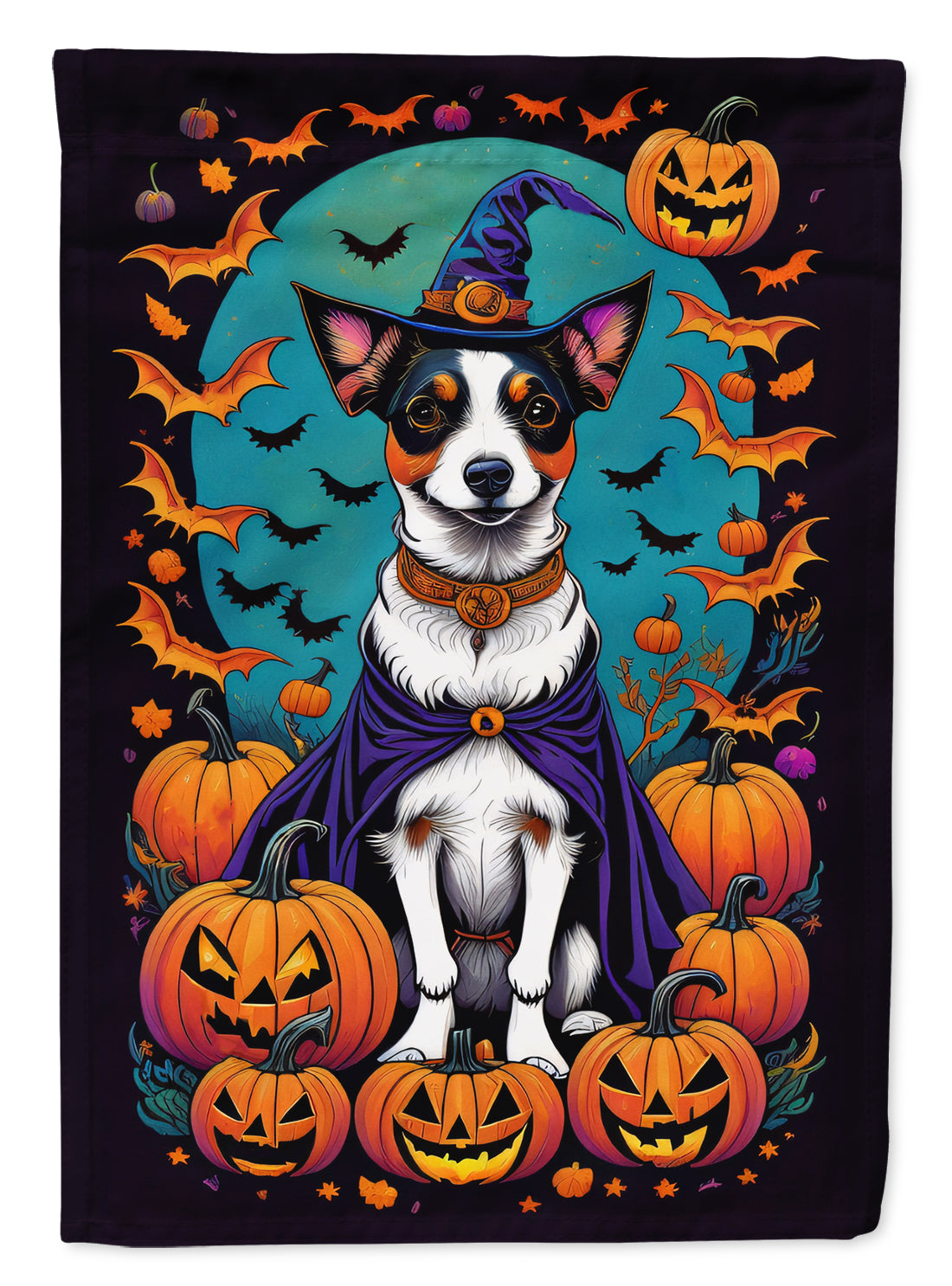 Jack Russell Terrier Witchy Halloween House Flag 28x40 Porch Sleeve Pole Decorative Outside Yard Banner Artwork Wall Hanging, Polyester