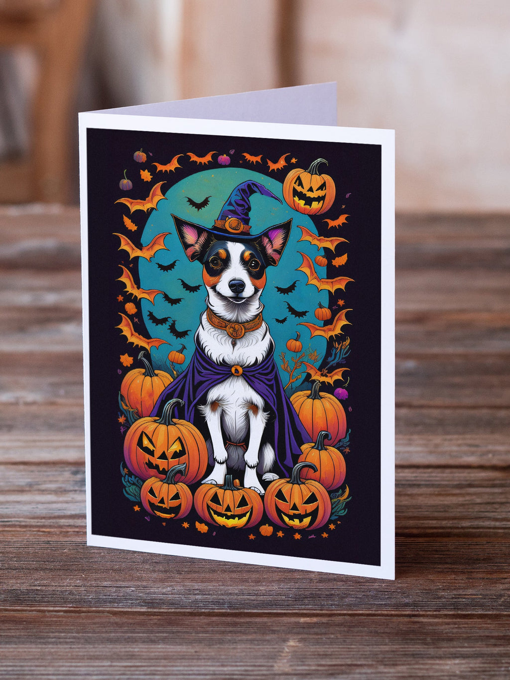 Jack Russell Terrier Witchy Halloween Greeting Cards Pack of 8 Blank Cards with Envelopes Whimsical A7 Size 5x7