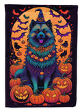 Keeshond Witchy Halloween House Flag 28x40 Porch Sleeve Pole Decorative Outside Yard Banner Artwork Wall Hanging, Polyester