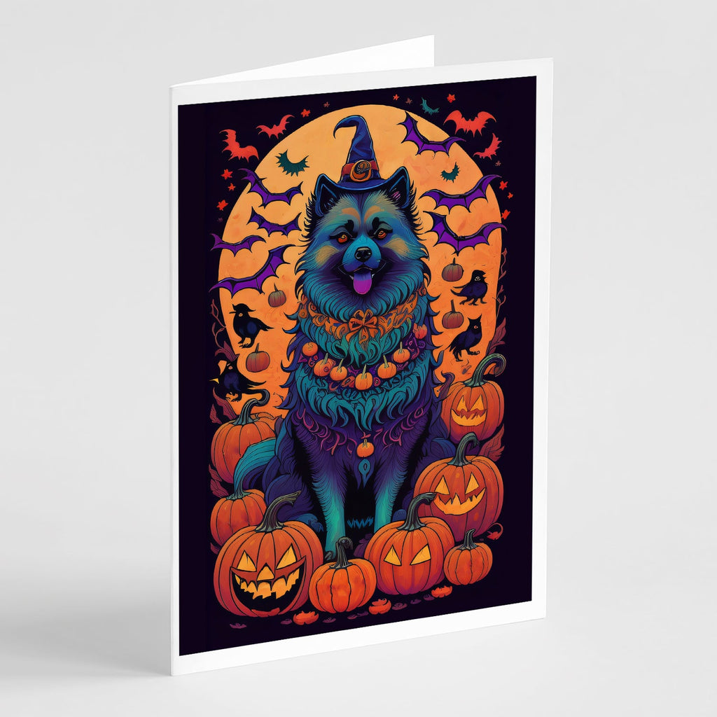 Keeshond Witchy Halloween Greeting Cards Pack of 8 Blank Cards with Envelopes Whimsical A7 Size 5x7