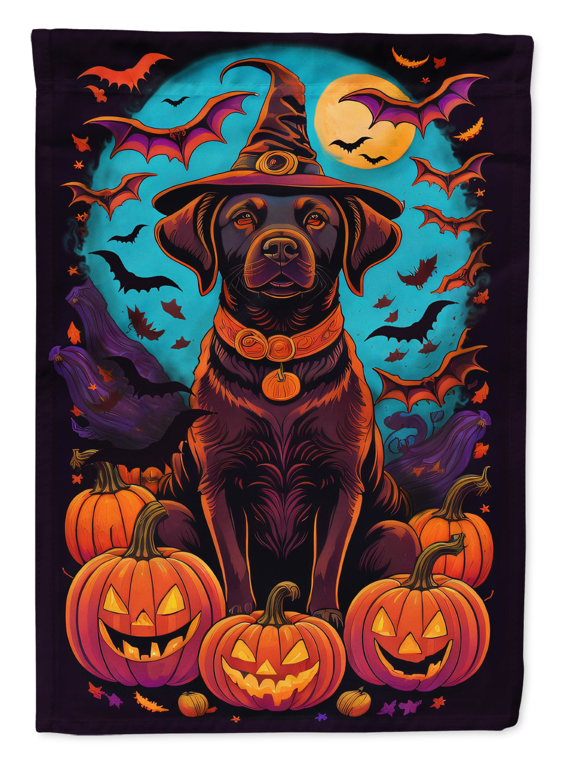 Chocolate Labrador Retriever Witchy Halloween House Flag 28x40 Porch Sleeve Pole Decorative Outside Yard Banner Artwork Wall Hanging, Polyester