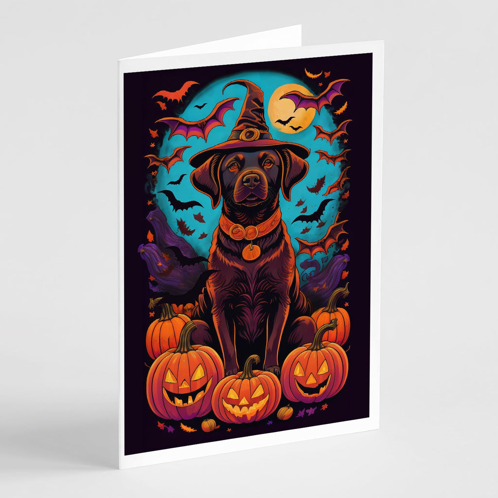 Chocolate Labrador Retriever Witchy Halloween Greeting Cards Pack of 8 Blank Cards with Envelopes Whimsical A7 Size 5x7