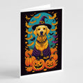 Yellow Labrador Retriever Witchy Halloween Greeting Cards Pack of 8 Blank Cards with Envelopes Whimsical A7 Size 5x7