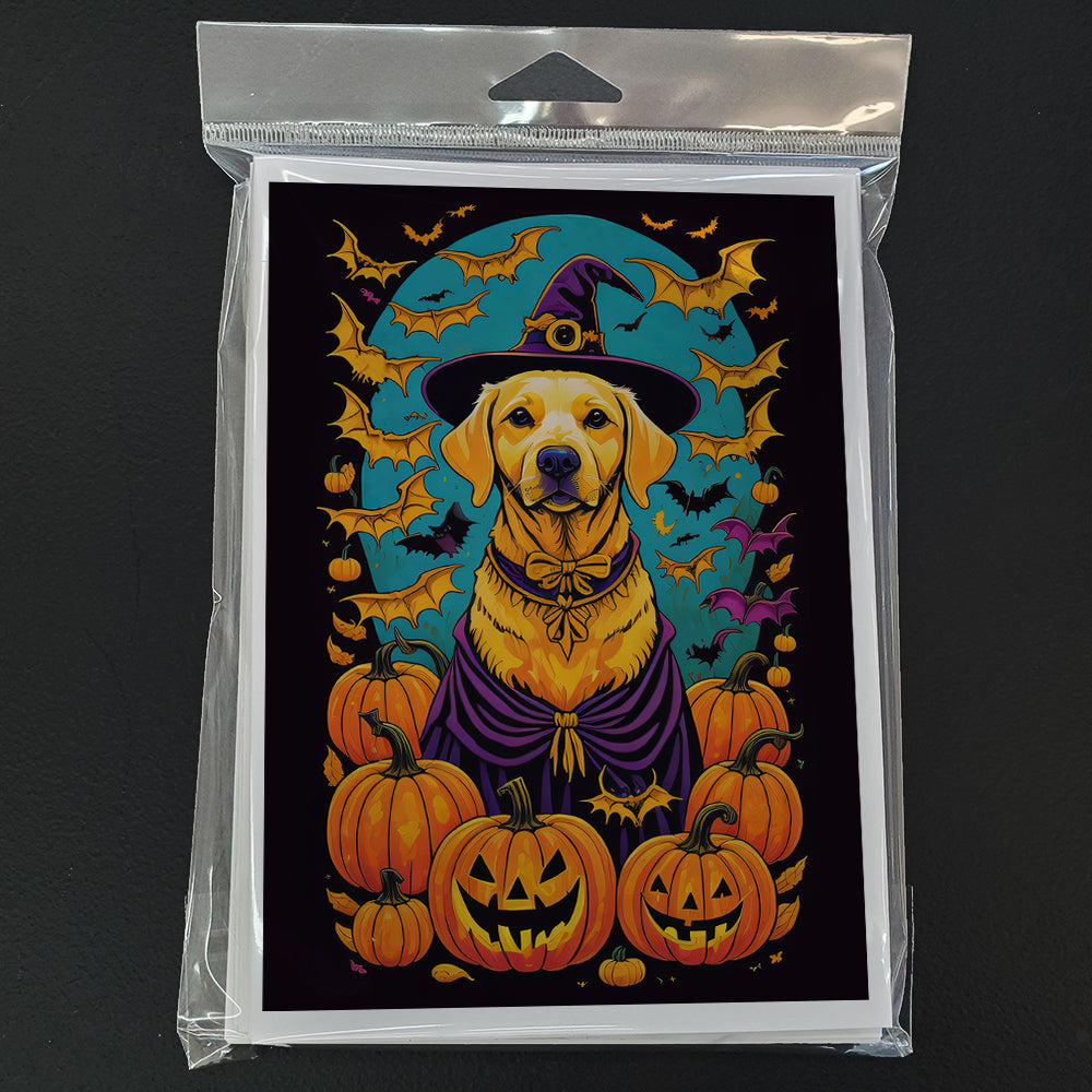 Yellow Labrador Retriever Witchy Halloween Greeting Cards Pack of 8 Blank Cards with Envelopes Whimsical A7 Size 5x7