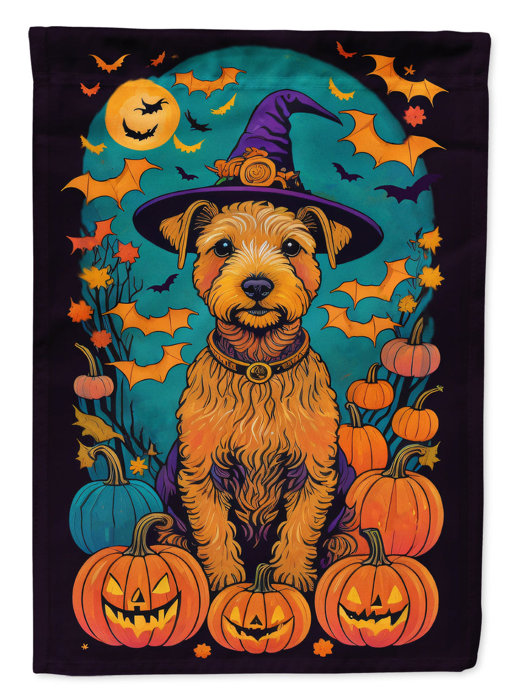 Lakeland Terrier Witchy Halloween House Flag 28x40 Porch Sleeve Pole Decorative Outside Yard Banner Artwork Wall Hanging, Polyester