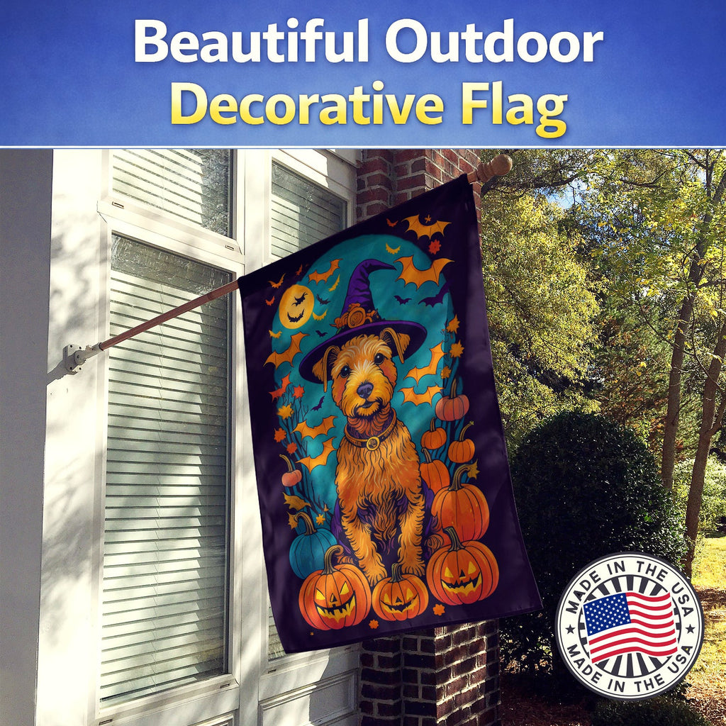 Lakeland Terrier Witchy Halloween House Flag 28x40 Porch Sleeve Pole Decorative Outside Yard Banner Artwork Wall Hanging, Polyester