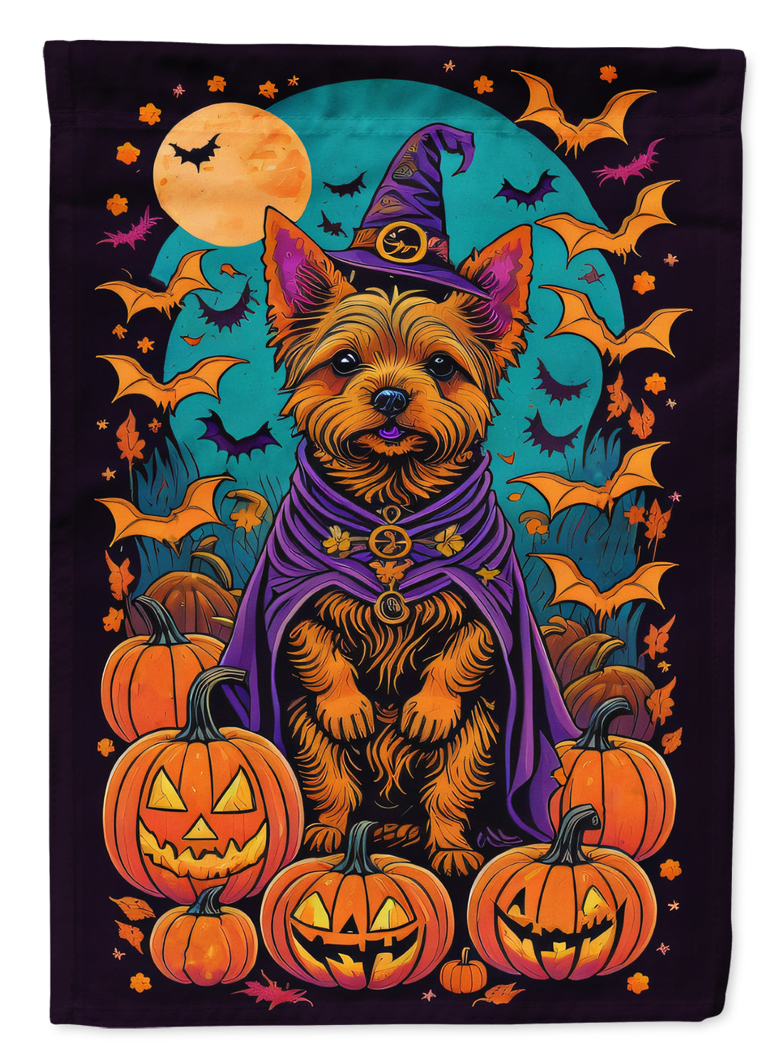 Norwich Terrier Witchy Halloween House Flag 28x40 Porch Sleeve Pole Decorative Outside Yard Banner Artwork Wall Hanging, Polyester