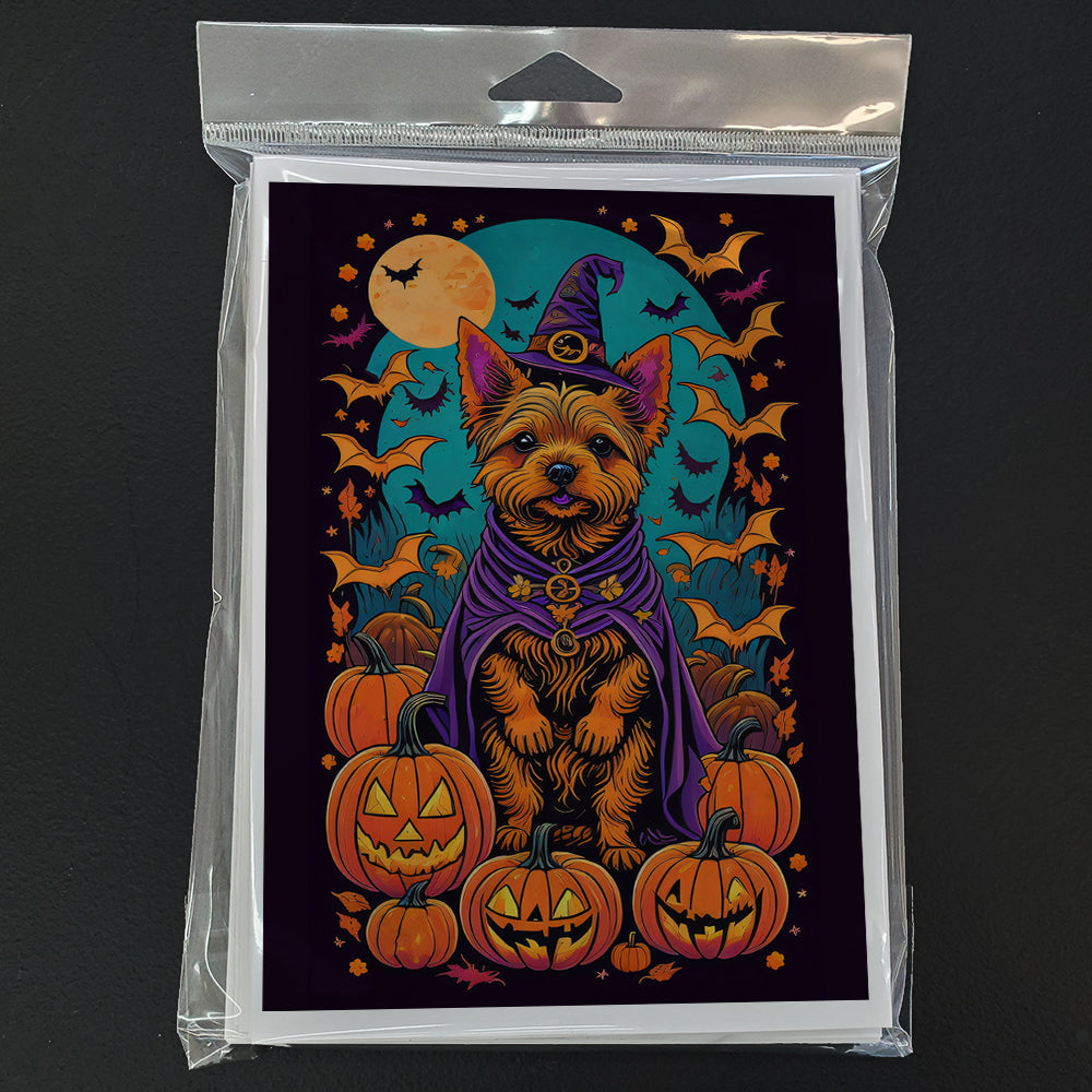 Norwich Terrier Witchy Halloween Greeting Cards Pack of 8 Blank Cards with Envelopes Whimsical A7 Size 5x7