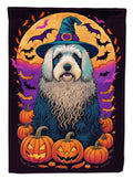 Old English Sheepdog Witchy Halloween House Flag 28x40 Porch Sleeve Pole Decorative Outside Yard Banner Artwork Wall Hanging, Polyester