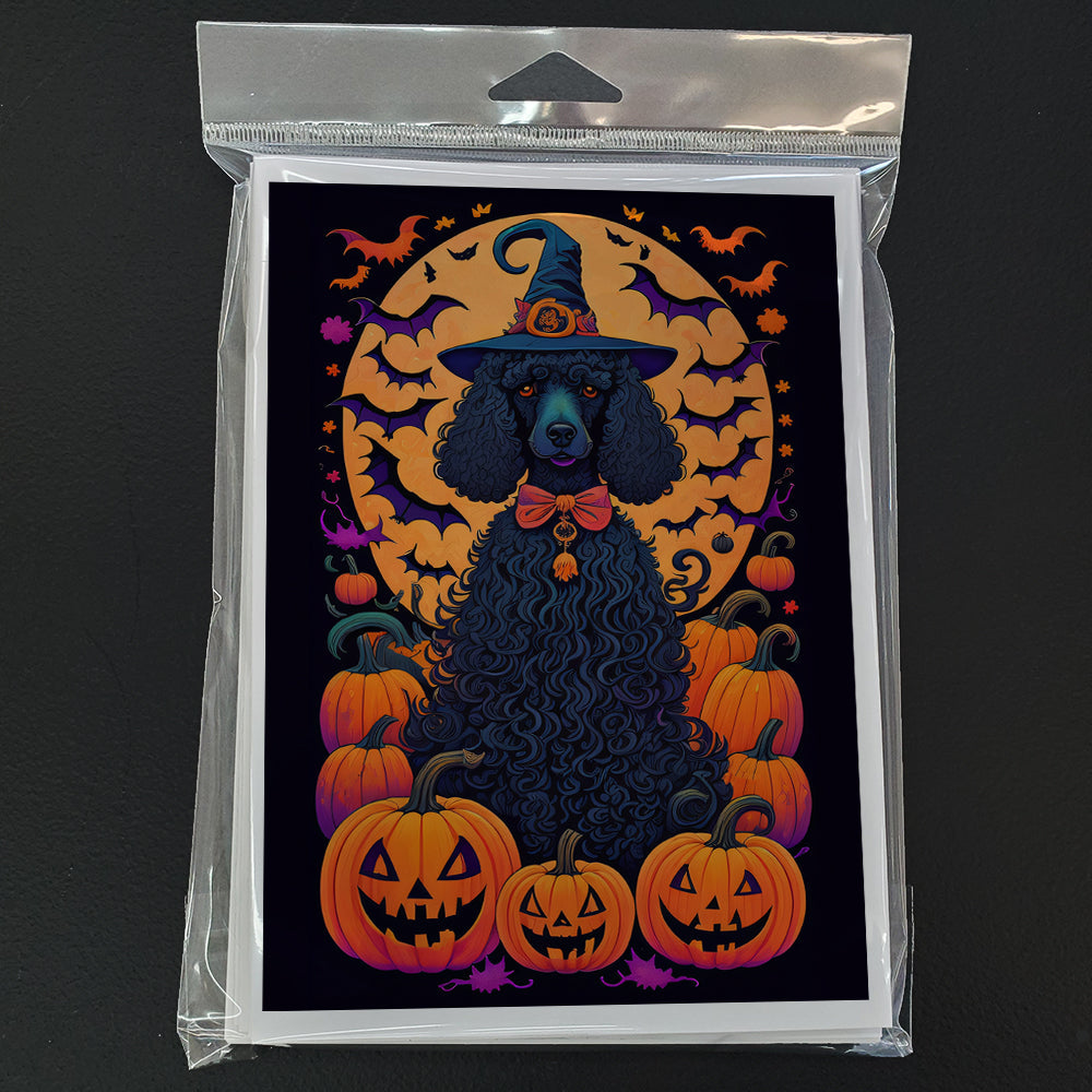Black Standard Poodle Witchy Halloween Greeting Cards Pack of 8 Blank Cards with Envelopes Whimsical A7 Size 5x7