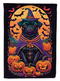 Black Pug Witchy Halloween House Flag 28x40 Porch Sleeve Pole Decorative Outside Yard Banner Artwork Wall Hanging, Polyester