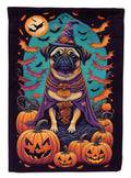Pug Witchy Halloween House Flag 28x40 Porch Sleeve Pole Decorative Outside Yard Banner Artwork Wall Hanging, Polyester