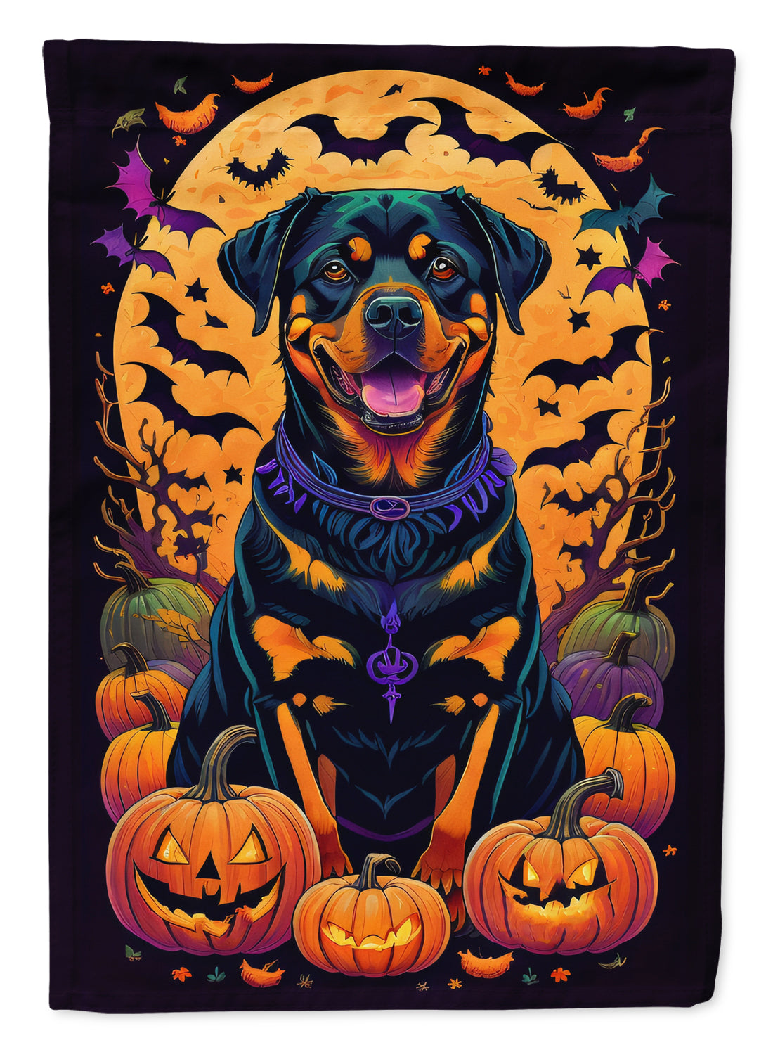 Rottweiler Witchy Halloween House Flag 28x40 Porch Sleeve Pole Decorative Outside Yard Banner Artwork Wall Hanging, Polyester