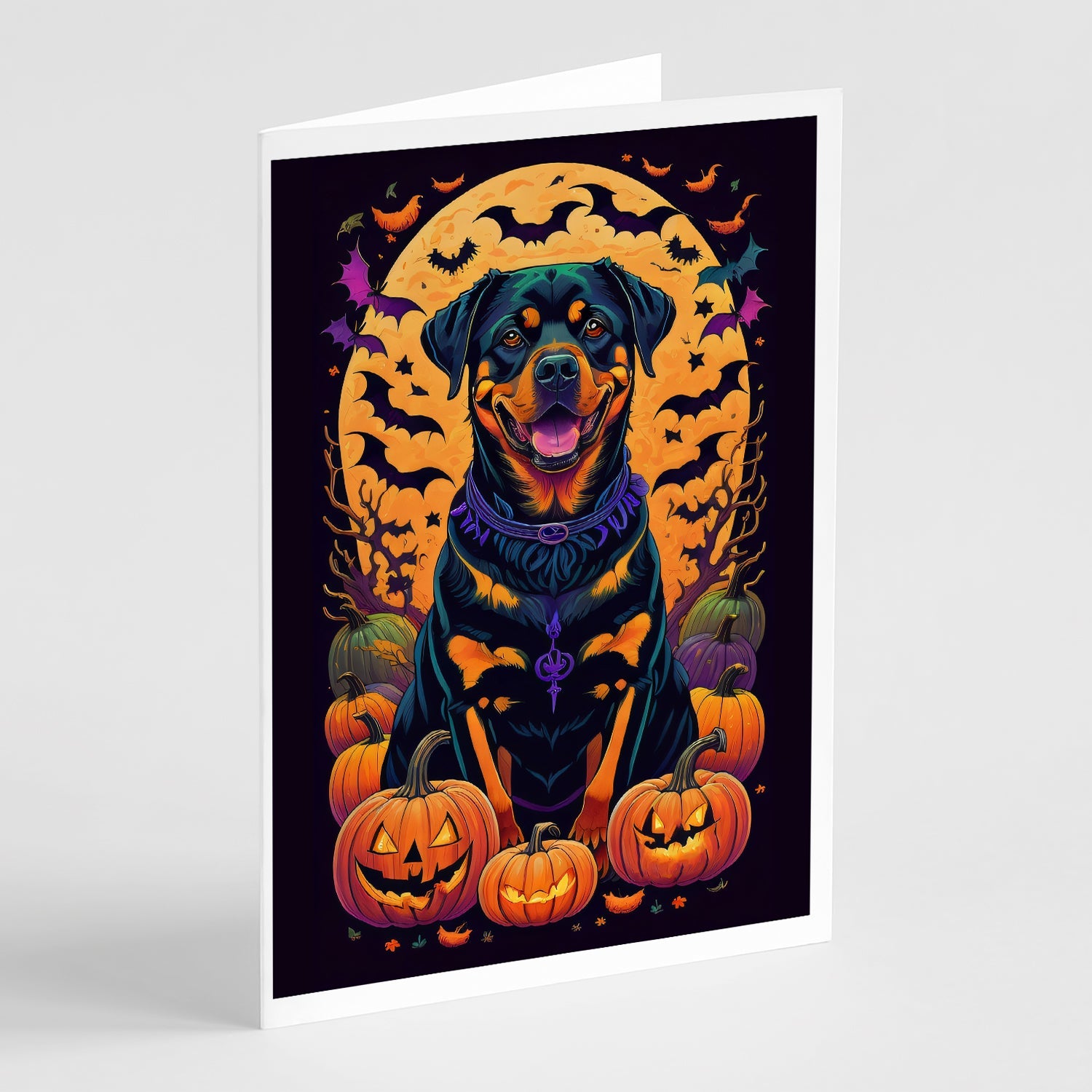Rottweiler Witchy Halloween Greeting Cards Pack of 8 Blank Cards with Envelopes Whimsical A7 Size 5x7