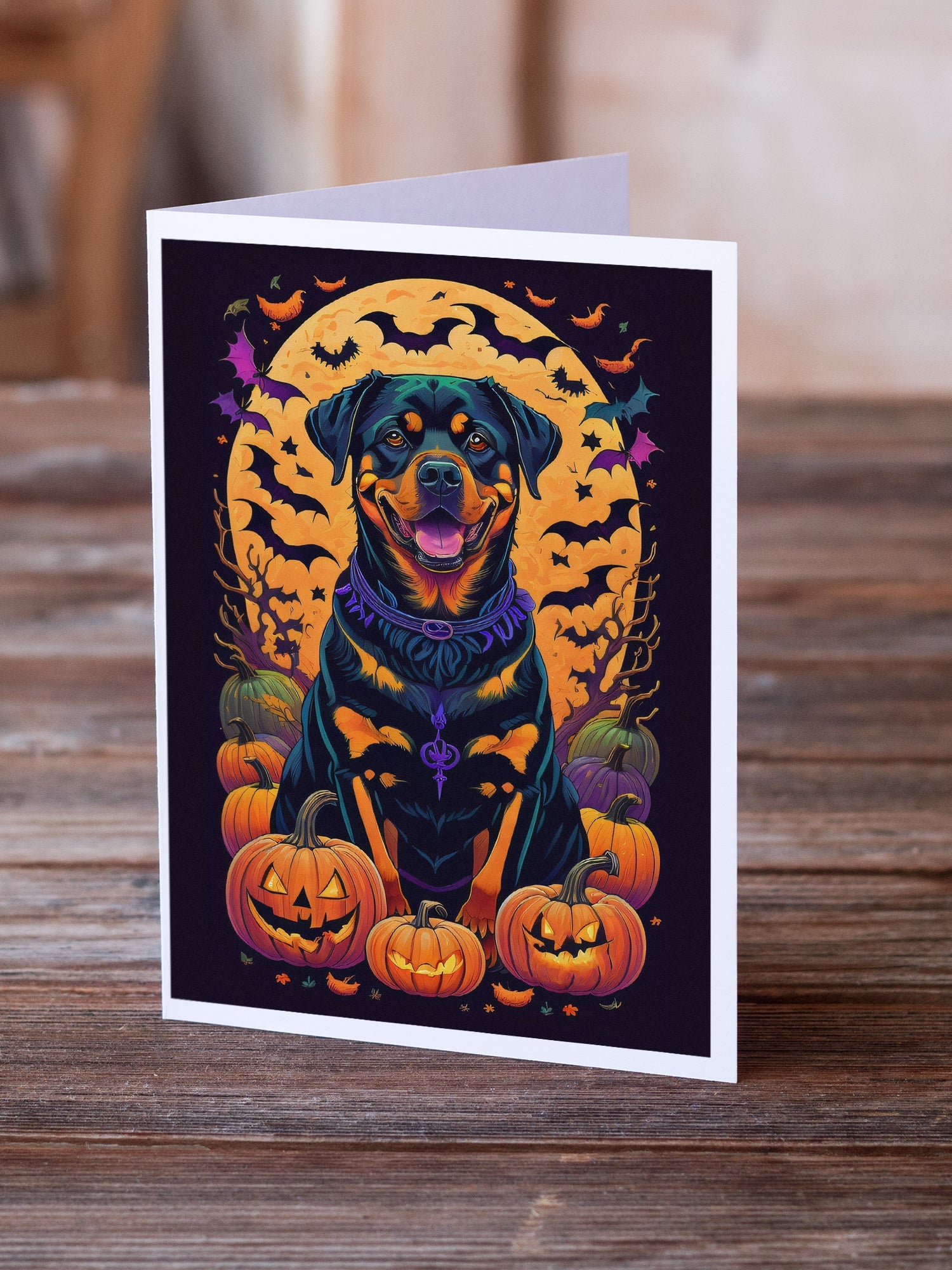 Rottweiler Witchy Halloween Greeting Cards Pack of 8 Blank Cards with Envelopes Whimsical A7 Size 5x7