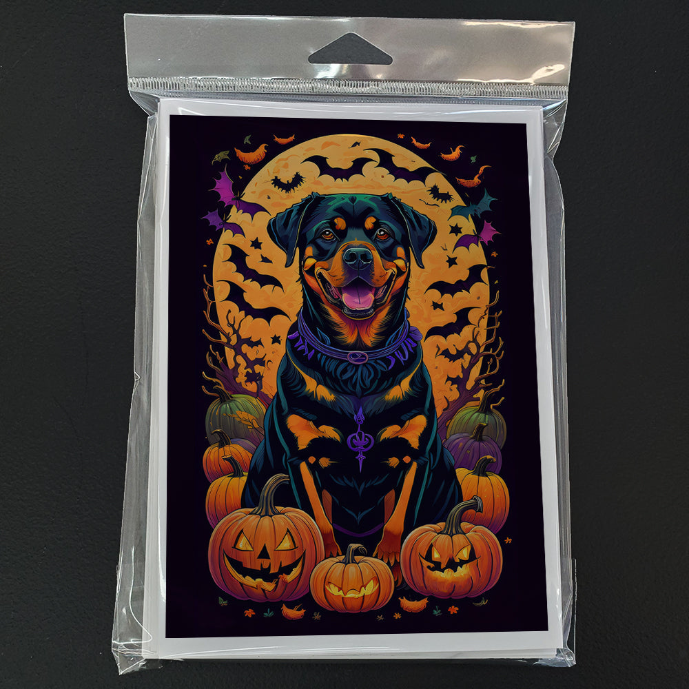 Rottweiler Witchy Halloween Greeting Cards Pack of 8 Blank Cards with Envelopes Whimsical A7 Size 5x7