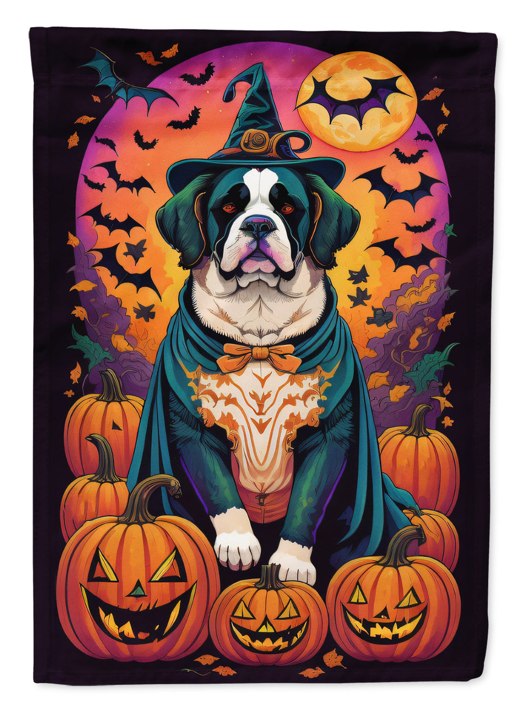 Saint Bernard Witchy Halloween House Flag 28x40 Porch Sleeve Pole Decorative Outside Yard Banner Artwork Wall Hanging, Polyester