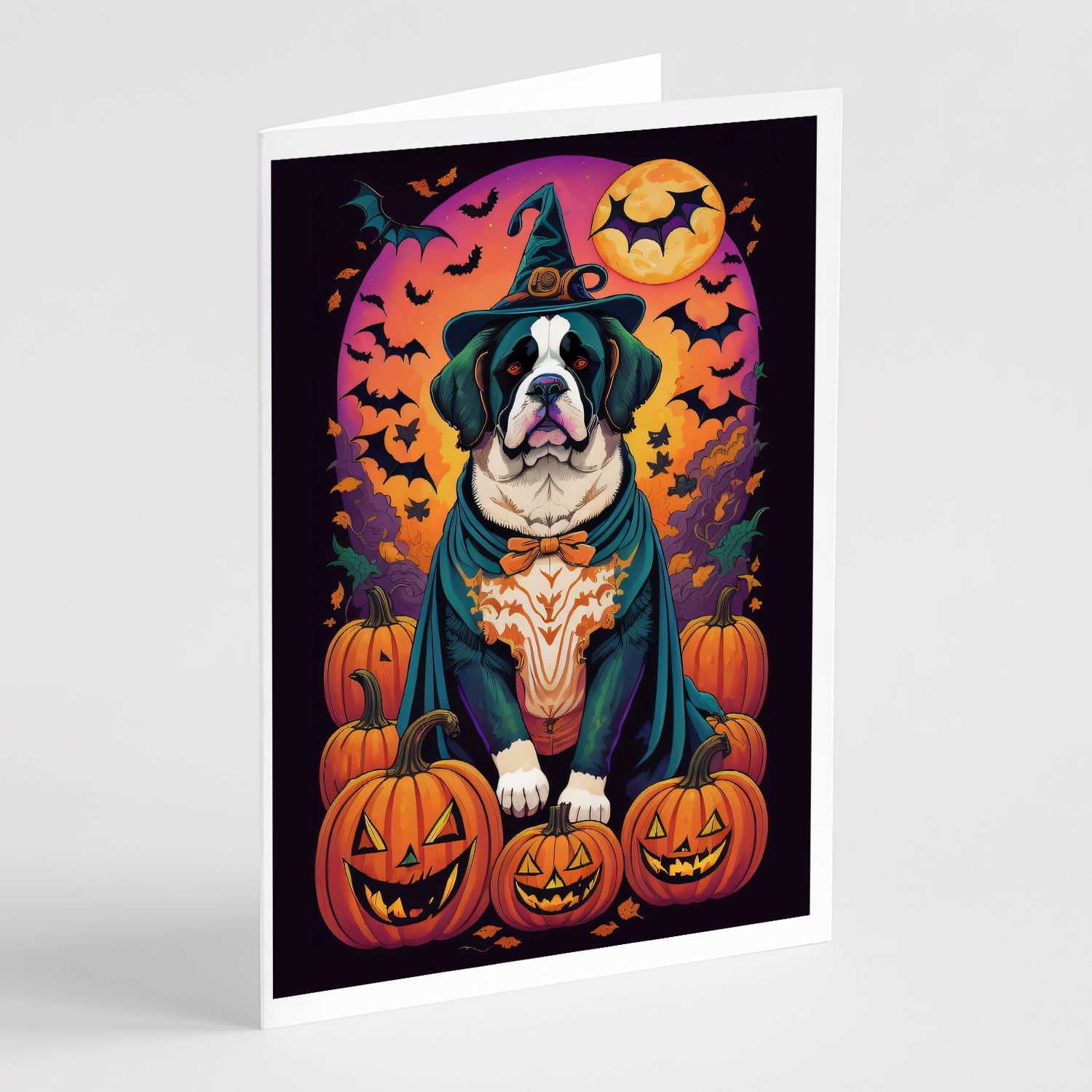 Saint Bernard Witchy Halloween Greeting Cards Pack of 8 Blank Cards with Envelopes Whimsical A7 Size 5x7
