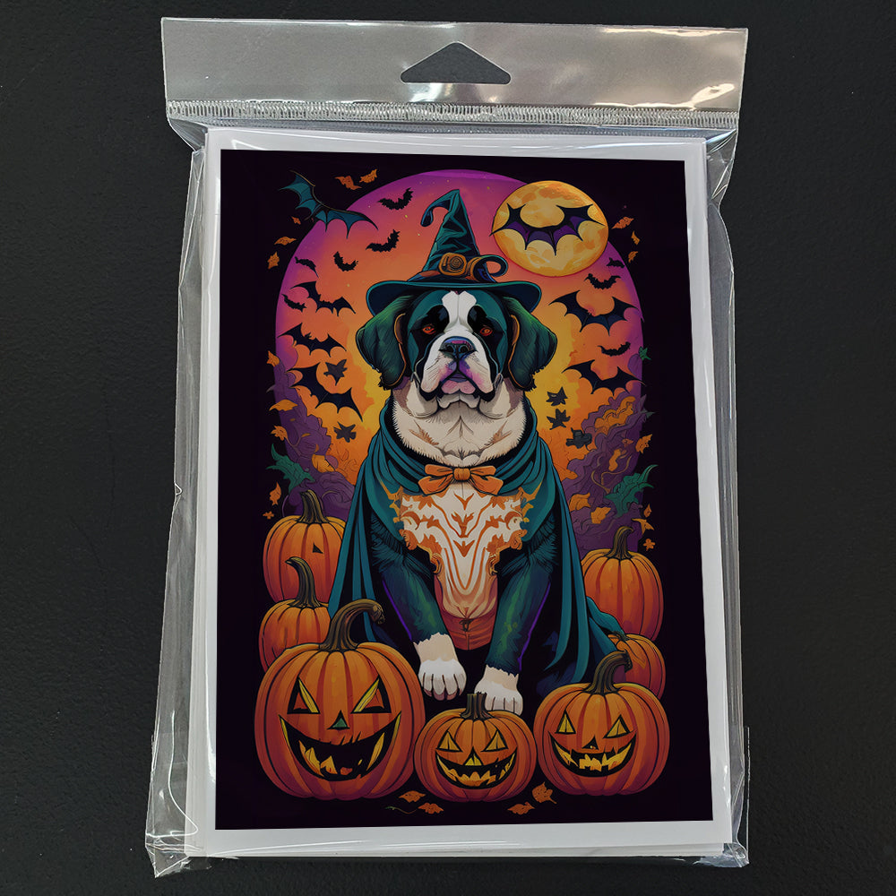 Saint Bernard Witchy Halloween Greeting Cards Pack of 8 Blank Cards with Envelopes Whimsical A7 Size 5x7