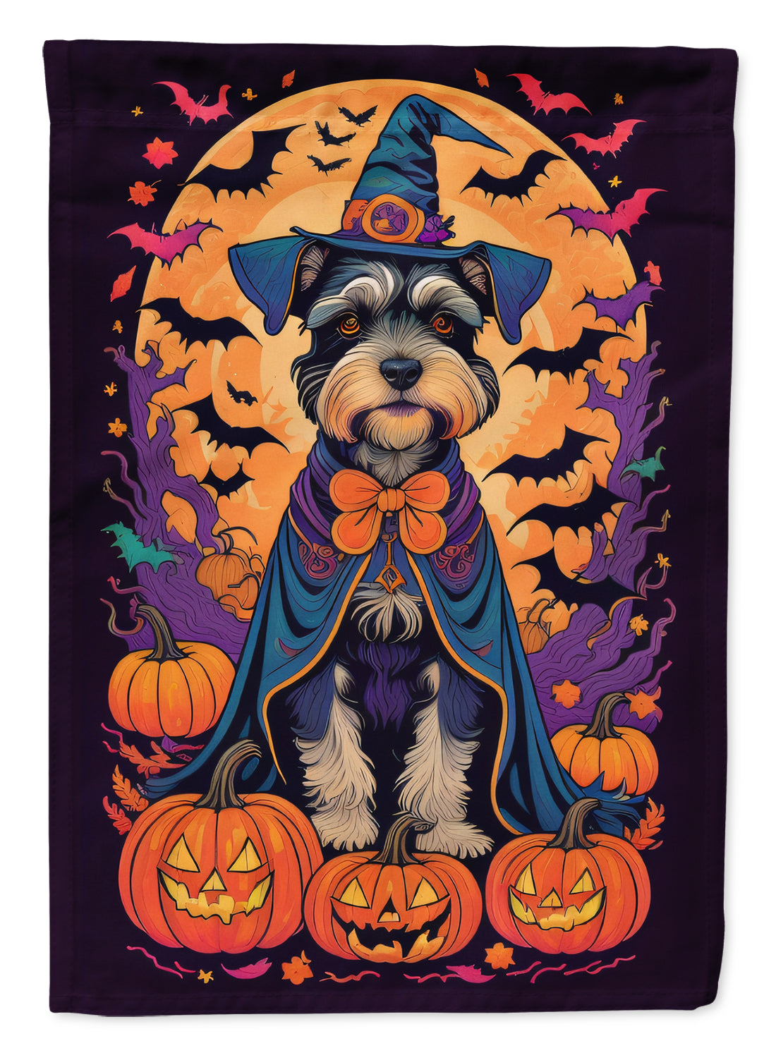 Schnauzer Witchy Halloween House Flag 28x40 Porch Sleeve Pole Decorative Outside Yard Banner Artwork Wall Hanging, Polyester