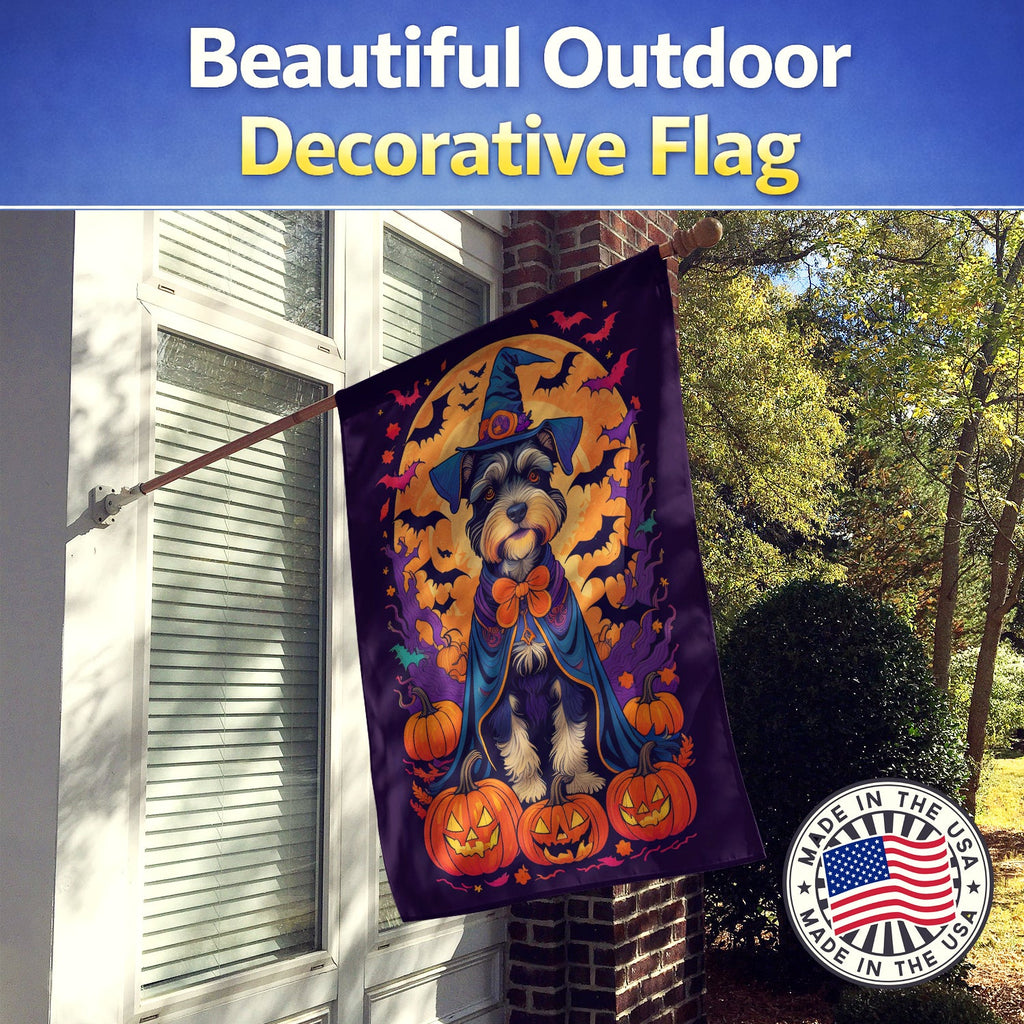 Schnauzer Witchy Halloween House Flag 28x40 Porch Sleeve Pole Decorative Outside Yard Banner Artwork Wall Hanging, Polyester