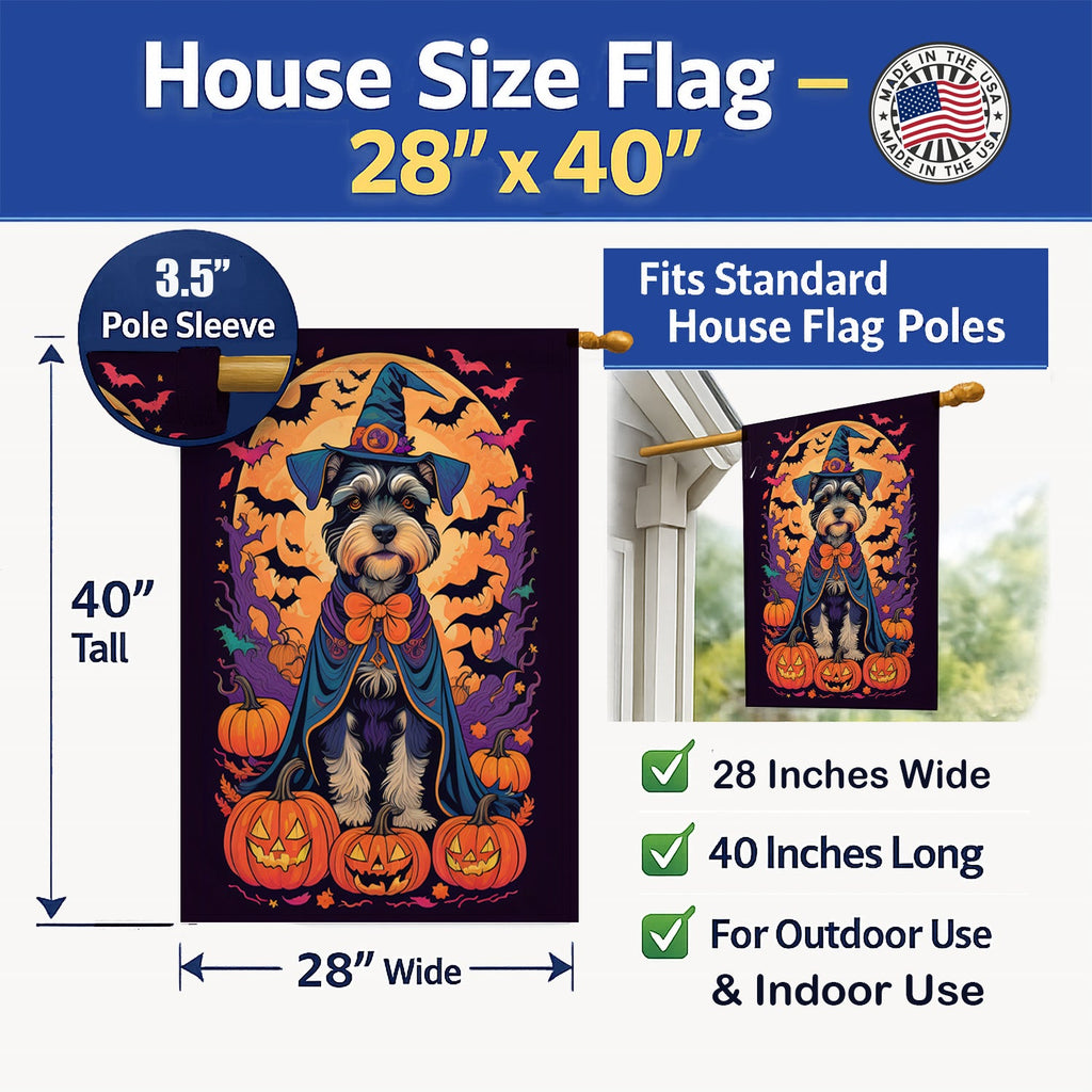 Schnauzer Witchy Halloween House Flag 28x40 Porch Sleeve Pole Decorative Outside Yard Banner Artwork Wall Hanging, Polyester