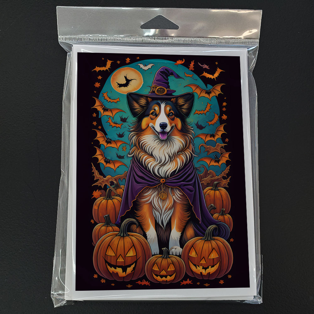 Sheltie Witchy Halloween Greeting Cards Pack of 8 Blank Cards with Envelopes Whimsical A7 Size 5x7
