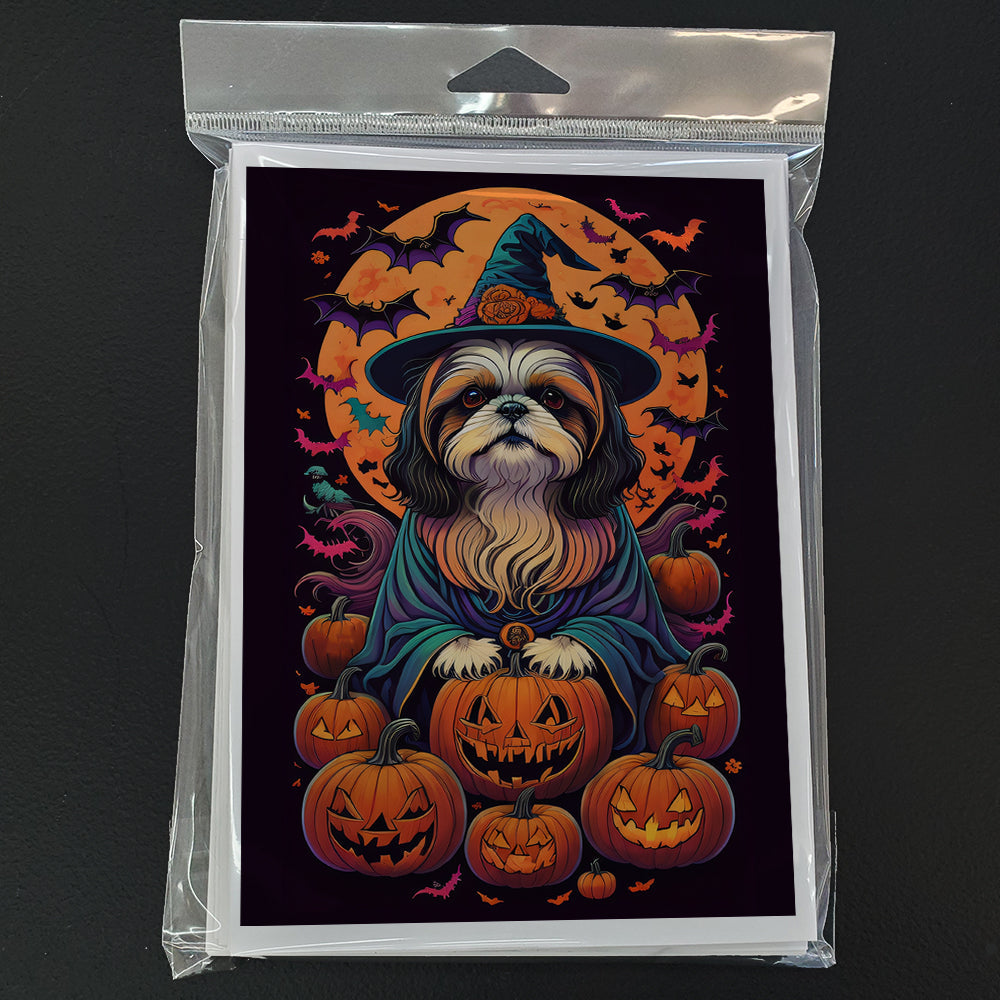 Shih Tzu Witchy Halloween Greeting Cards Pack of 8 Blank Cards with Envelopes Whimsical A7 Size 5x7