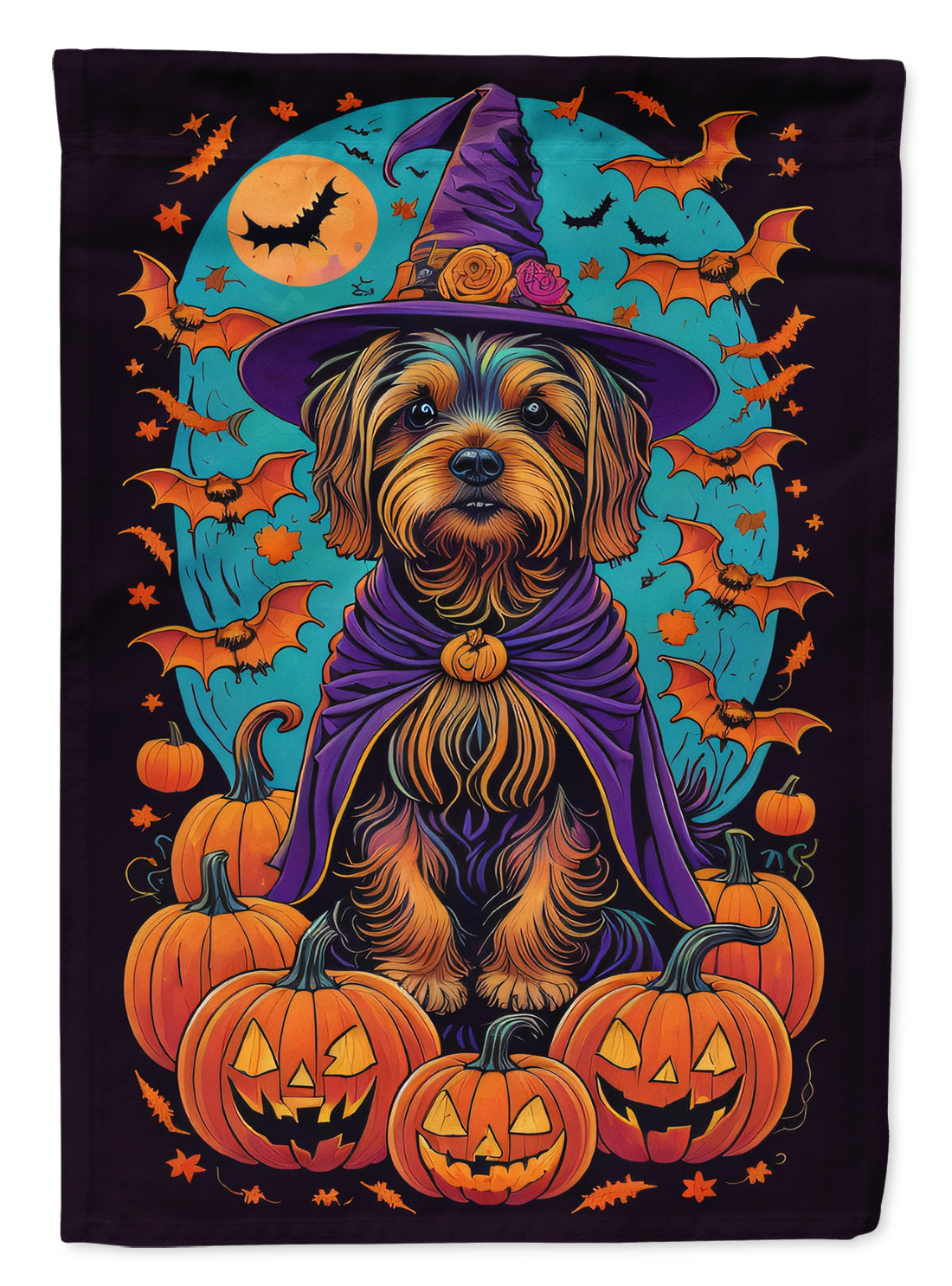 Silky Terrier Witchy Halloween House Flag 28x40 Porch Sleeve Pole Decorative Outside Yard Banner Artwork Wall Hanging, Polyester