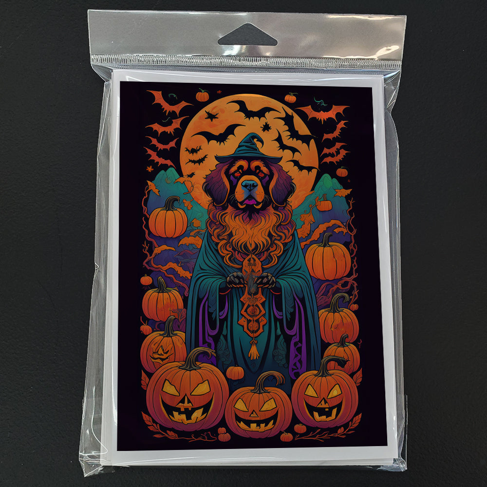 Tibetan Mastiff Witchy Halloween Greeting Cards Pack of 8 Blank Cards with Envelopes Whimsical A7 Size 5x7