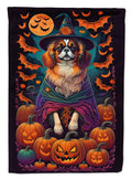 Tibetan Spaniel Witchy Halloween House Flag 28x40 Porch Sleeve Pole Decorative Outside Yard Banner Artwork Wall Hanging, Polyester