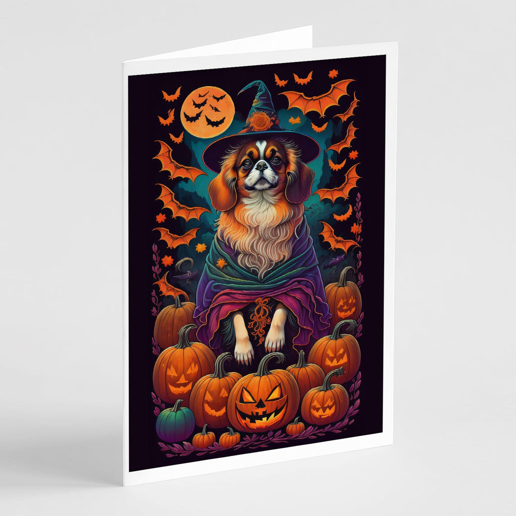 Tibetan Spaniel Witchy Halloween Greeting Cards Pack of 8 Blank Cards with Envelopes Whimsical A7 Size 5x7