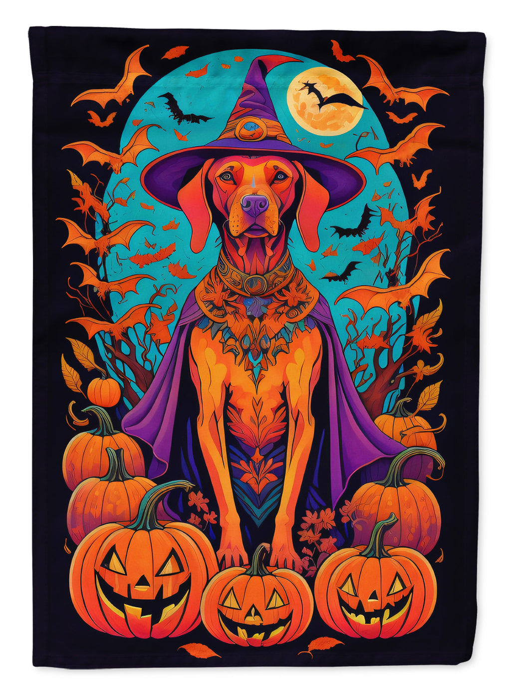 Vizsla Witchy Halloween House Flag 28x40 Porch Sleeve Pole Decorative Outside Yard Banner Artwork Wall Hanging, Polyester