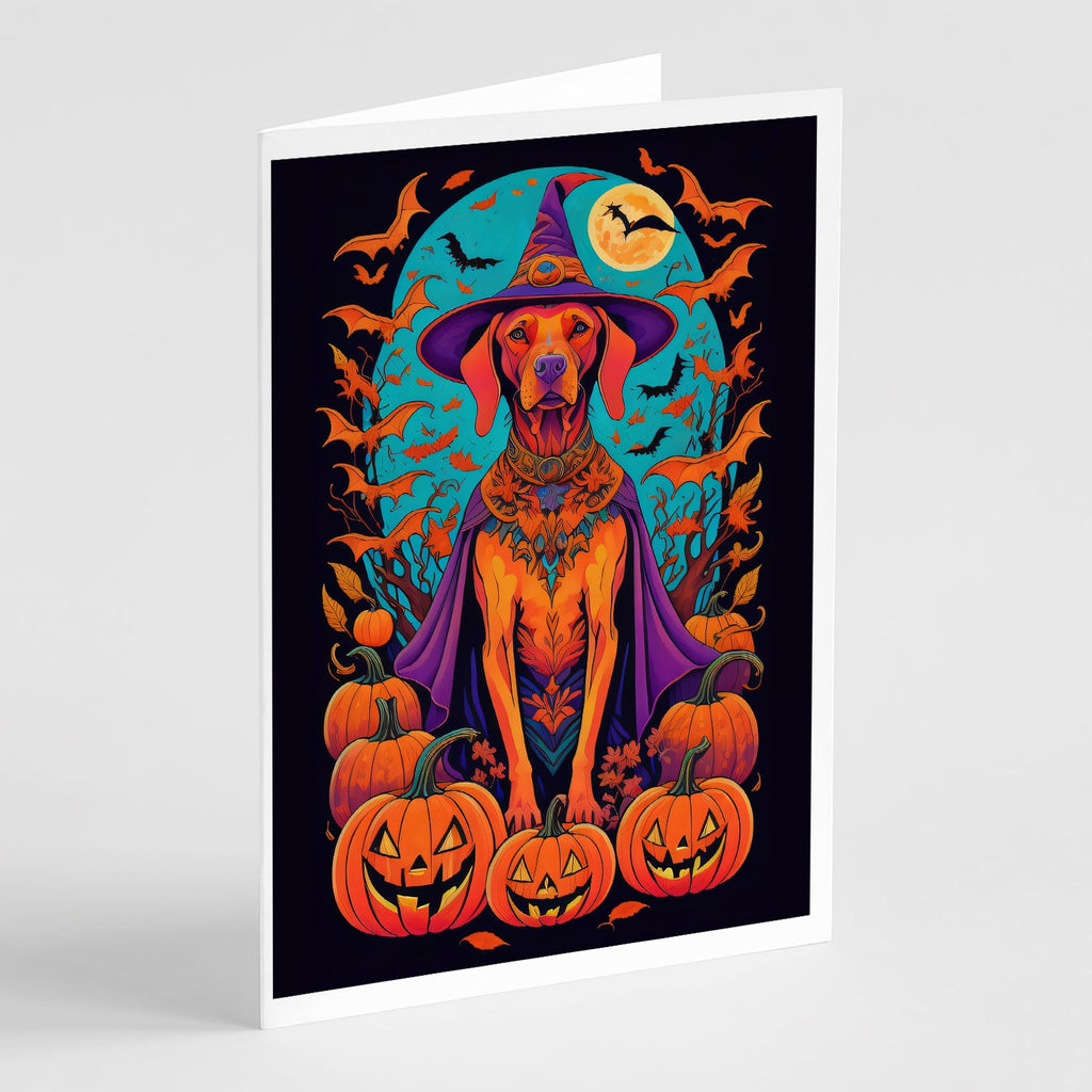 Vizsla Witchy Halloween Greeting Cards Pack of 8 Blank Cards with Envelopes Whimsical A7 Size 5x7