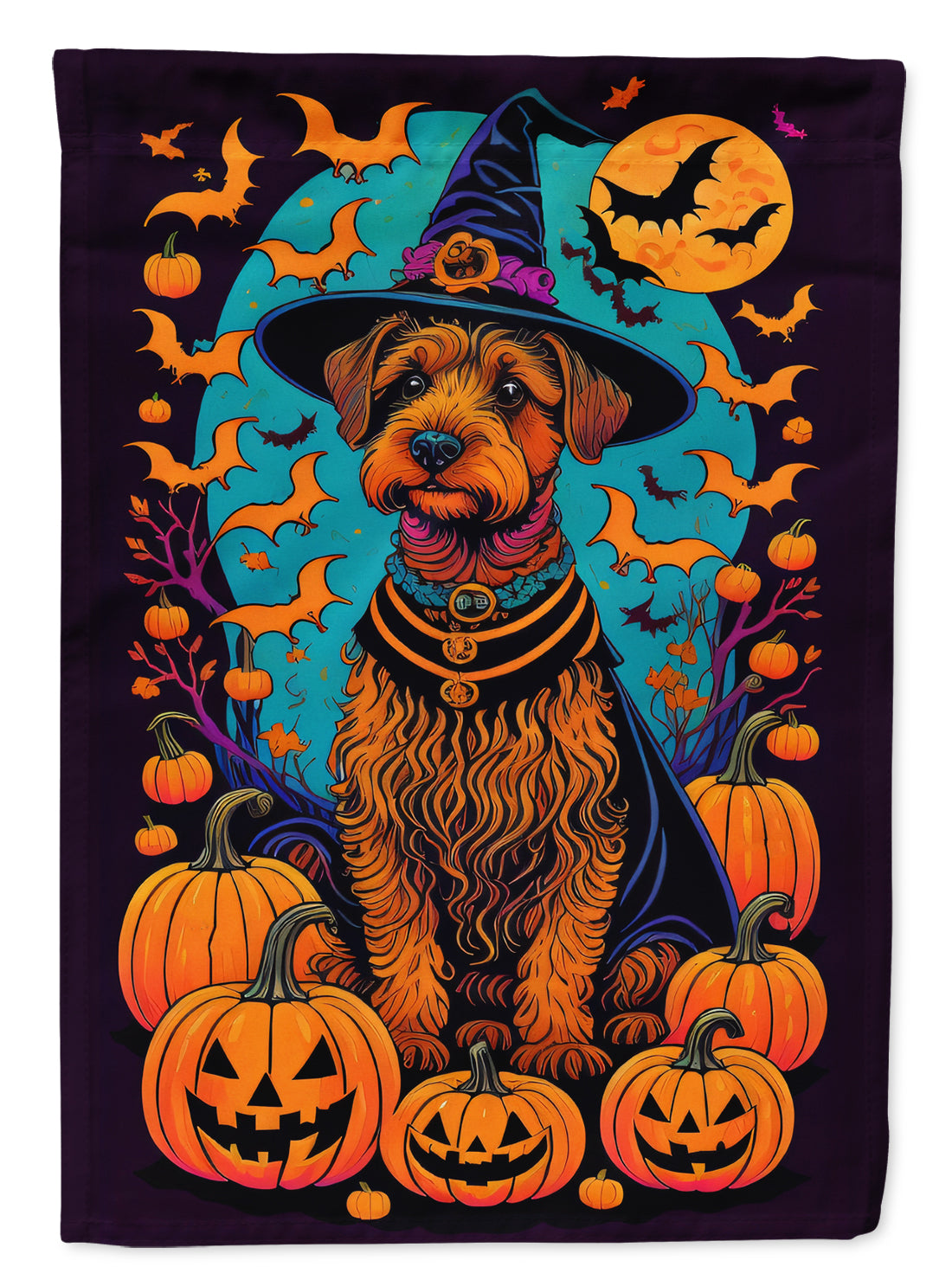 Welsh Terrier Witchy Halloween House Flag 28x40 Porch Sleeve Pole Decorative Outside Yard Banner Artwork Wall Hanging, Polyester