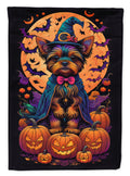 Yorkie Witchy Halloween House Flag 28x40 Porch Sleeve Pole Decorative Outside Yard Banner Artwork Wall Hanging, Polyester