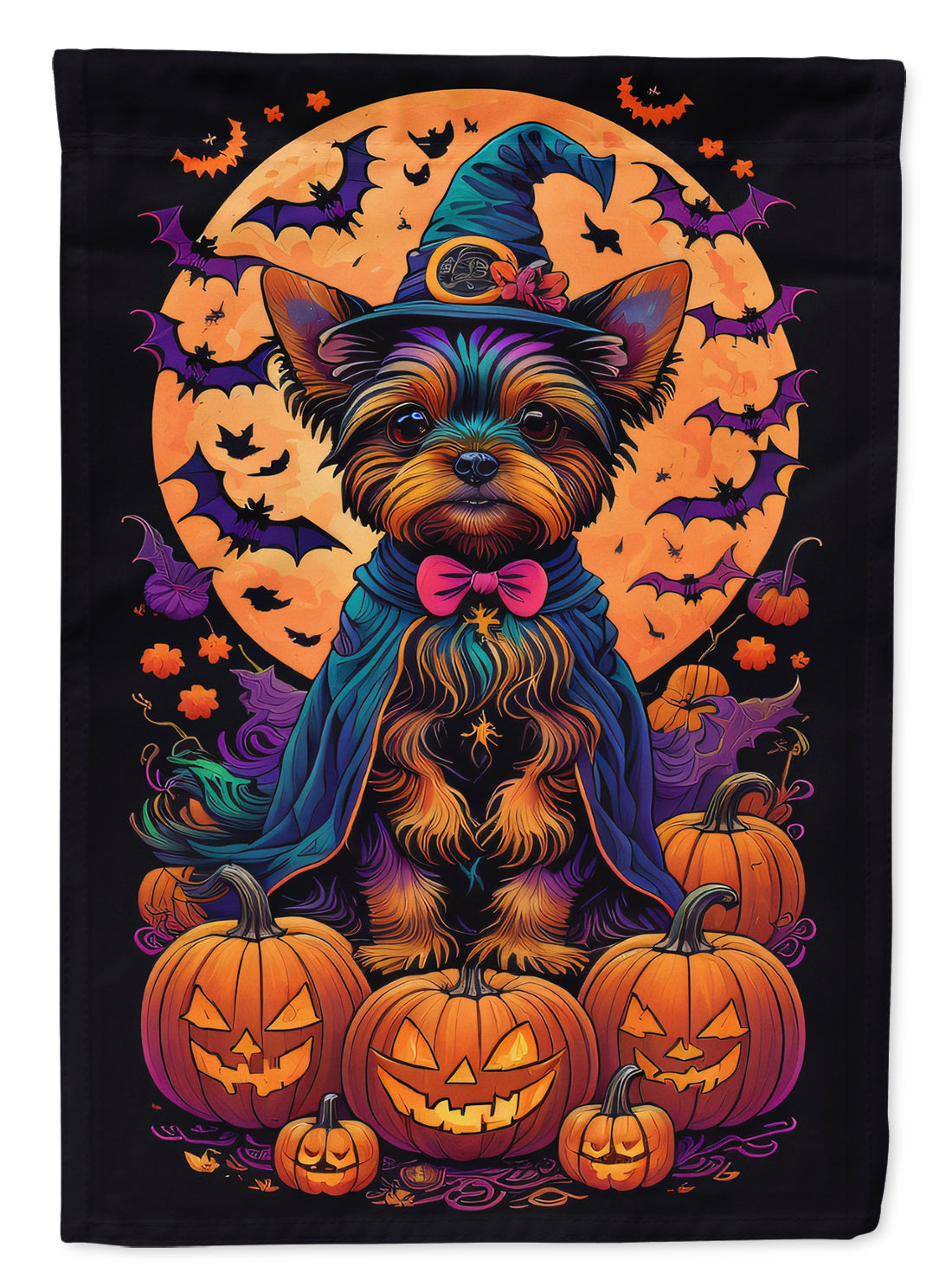 Yorkie Witchy Halloween House Flag 28x40 Porch Sleeve Pole Decorative Outside Yard Banner Artwork Wall Hanging, Polyester